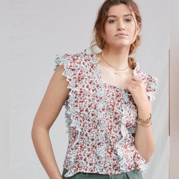 Anthropologie Blue Tassel Trina Blouse Sz L - Picture 2 of 6